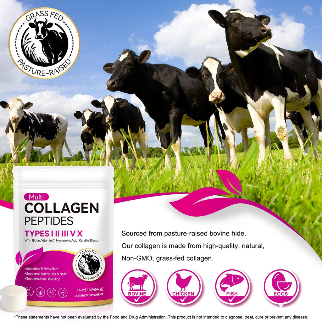 Multi Collagen Peptides Powder Types I II III V X Grass Fed Hydrolyzed H435803