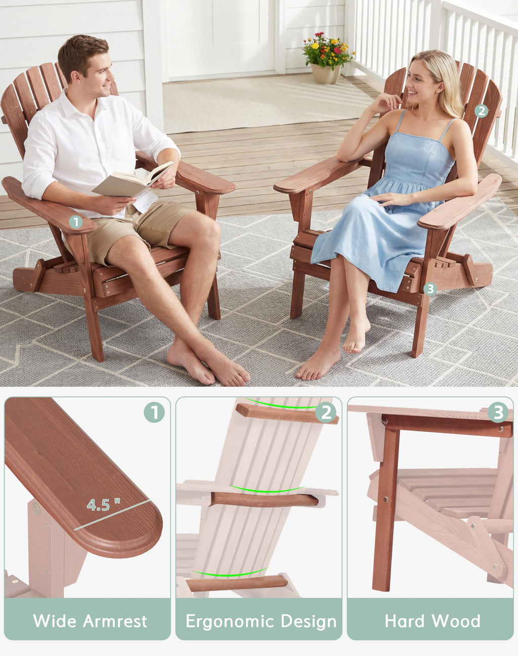 Wooden Folding Adirondack Chair Set of 2 Q36292