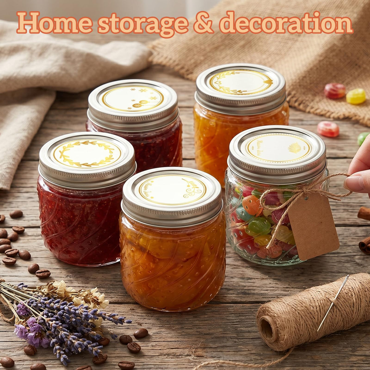 16oz Wide Mouth Mason Jars with Lids and Bands, 8 Pack D419