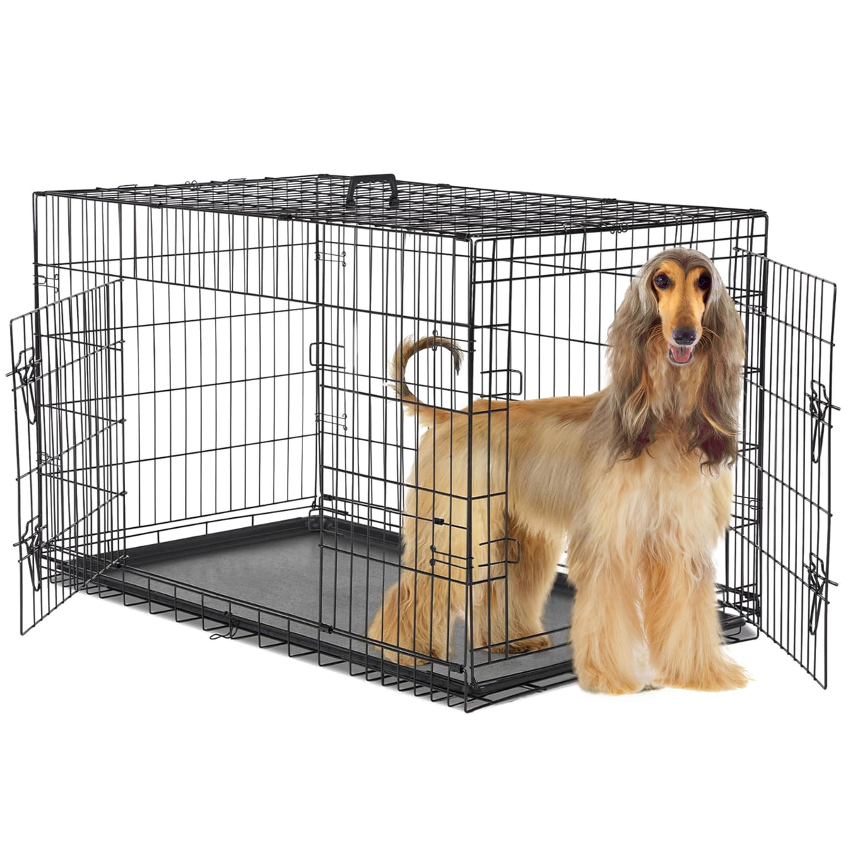 48-Inch Double Door Folding Metal Wire Dog Crate with Divider M826452