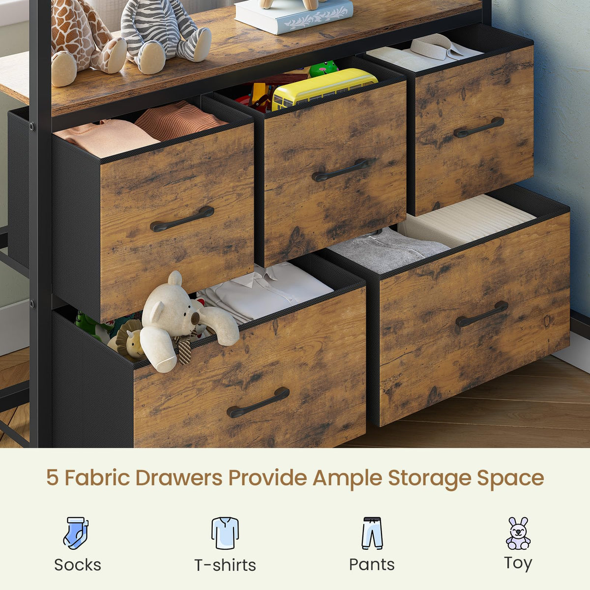 Twin XL Over Twin Bunk Bed with Desk and 5 Storage Drawers Y9475