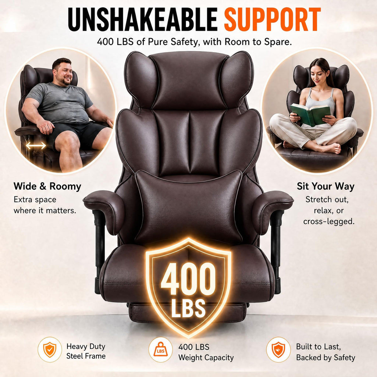 Big and Tall Brown Ergonomic Office Chair with Footrest R264549