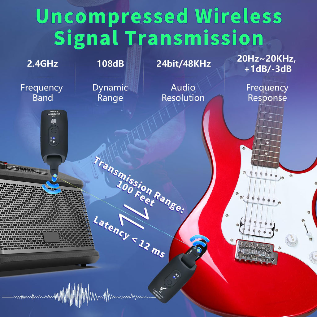 Wireless Guitar System 2.4GHz Transmitter and Receiver Black T5490