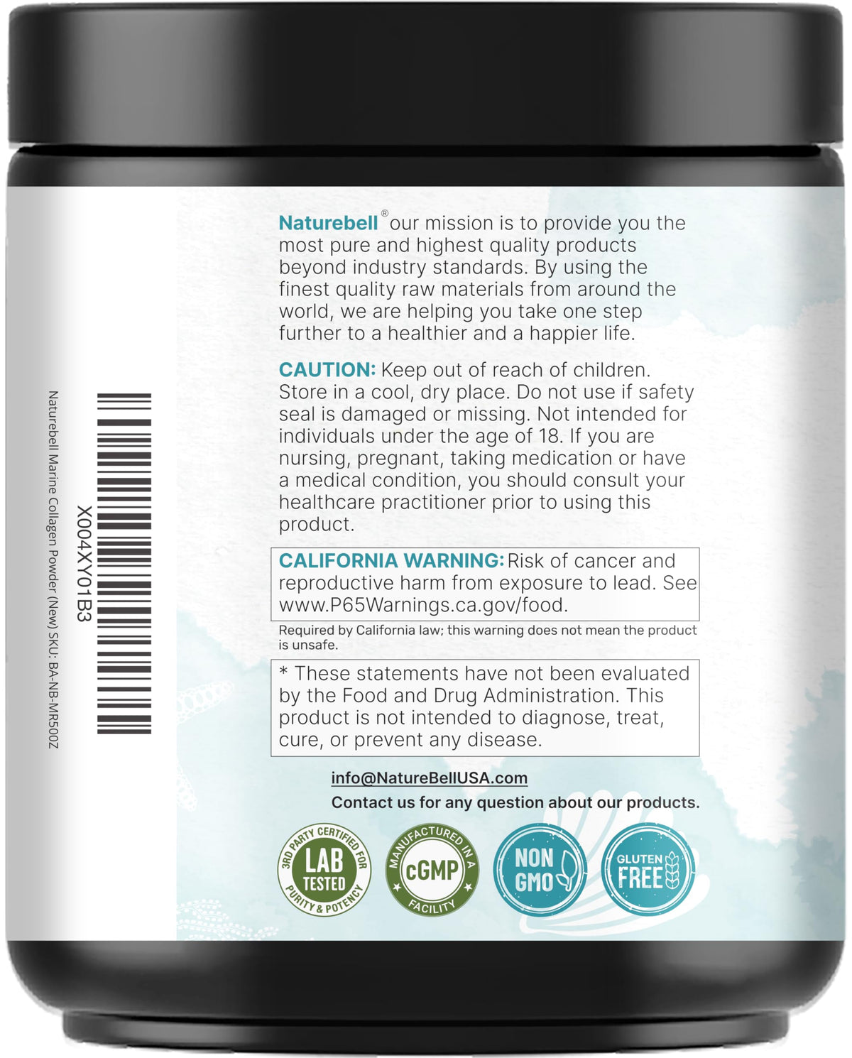 Marine Collagen Powder, 500g Hydrolyzed Type I & III Peptides, Unflavored A66123