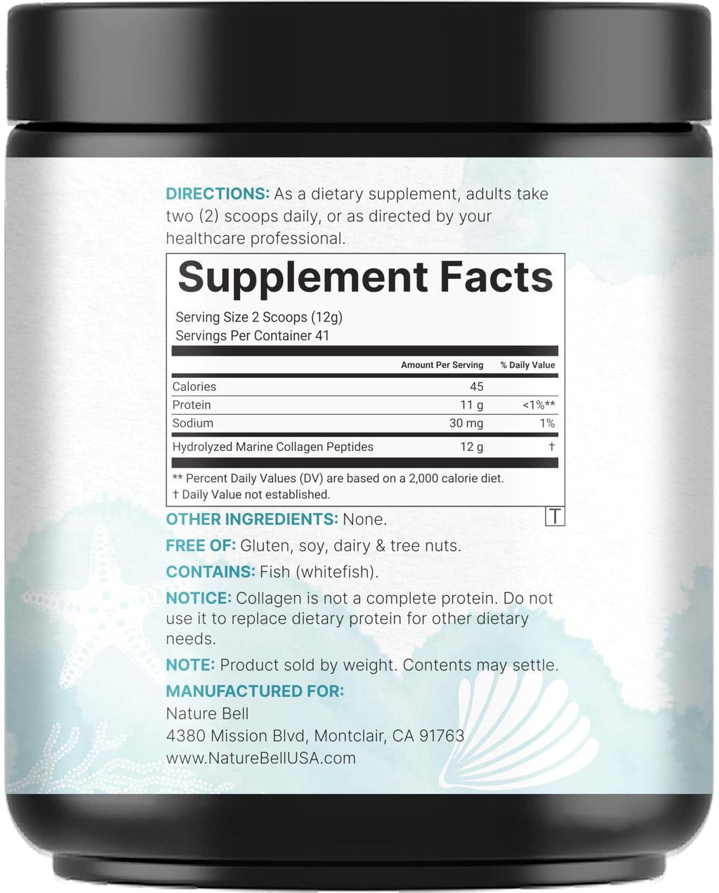 Marine Collagen Powder, 500g Hydrolyzed Type I & III Peptides, Unflavored A66123