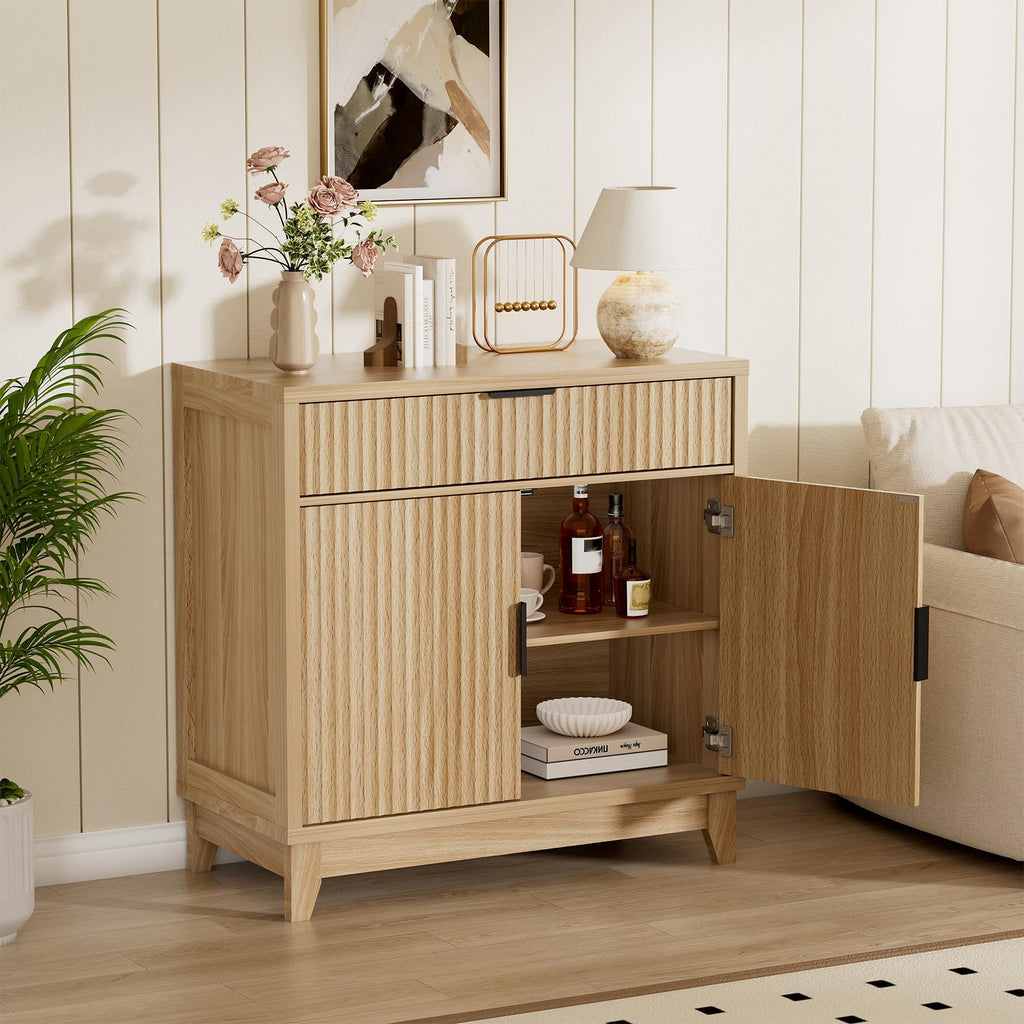 32" Fluted Oak Sideboard Buffet Cabinet with Storage B41598