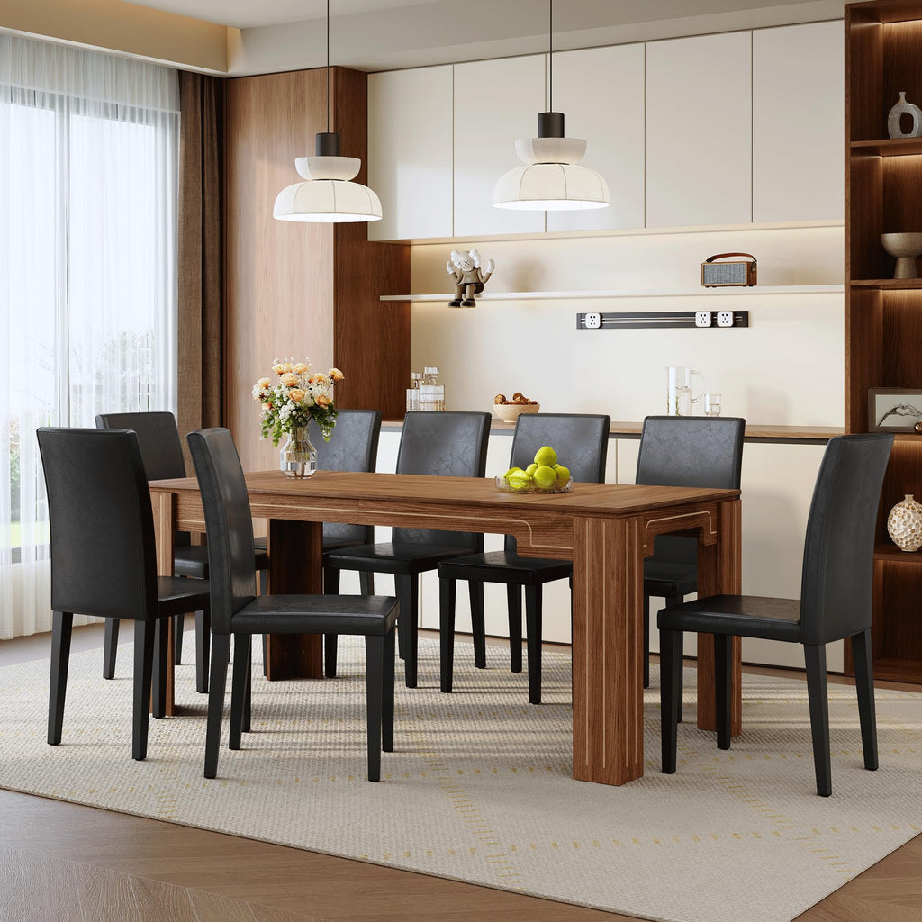 9 Piece Dining Table Set with 8 Pu Leather Chairs Y1727