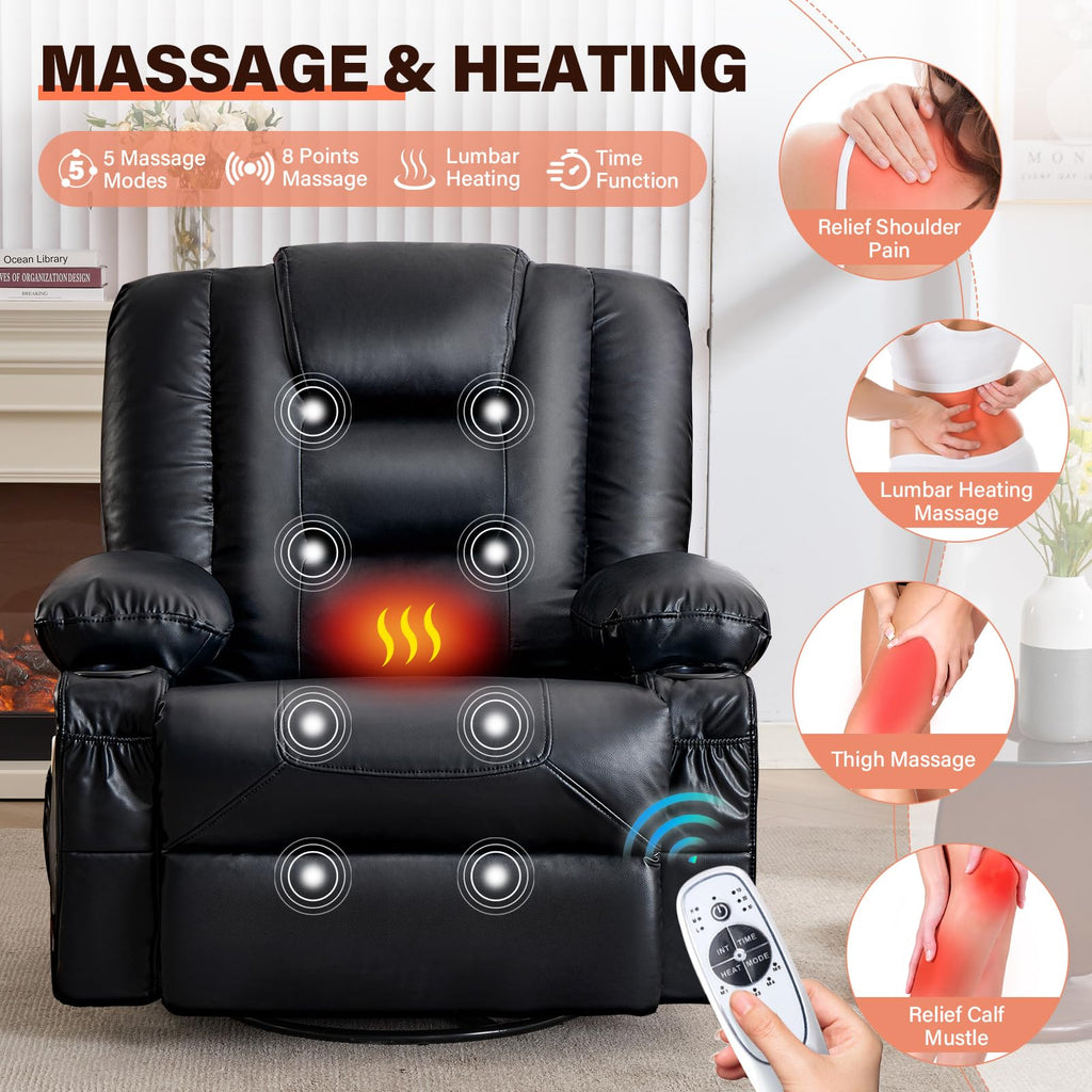 Massage Swivel Recliner Chair with Heat and Cup Holders K266660
