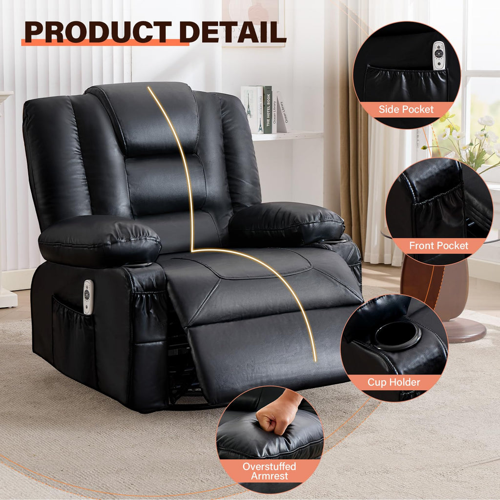 Massage Swivel Recliner Chair with Heat and Cup Holders K266660