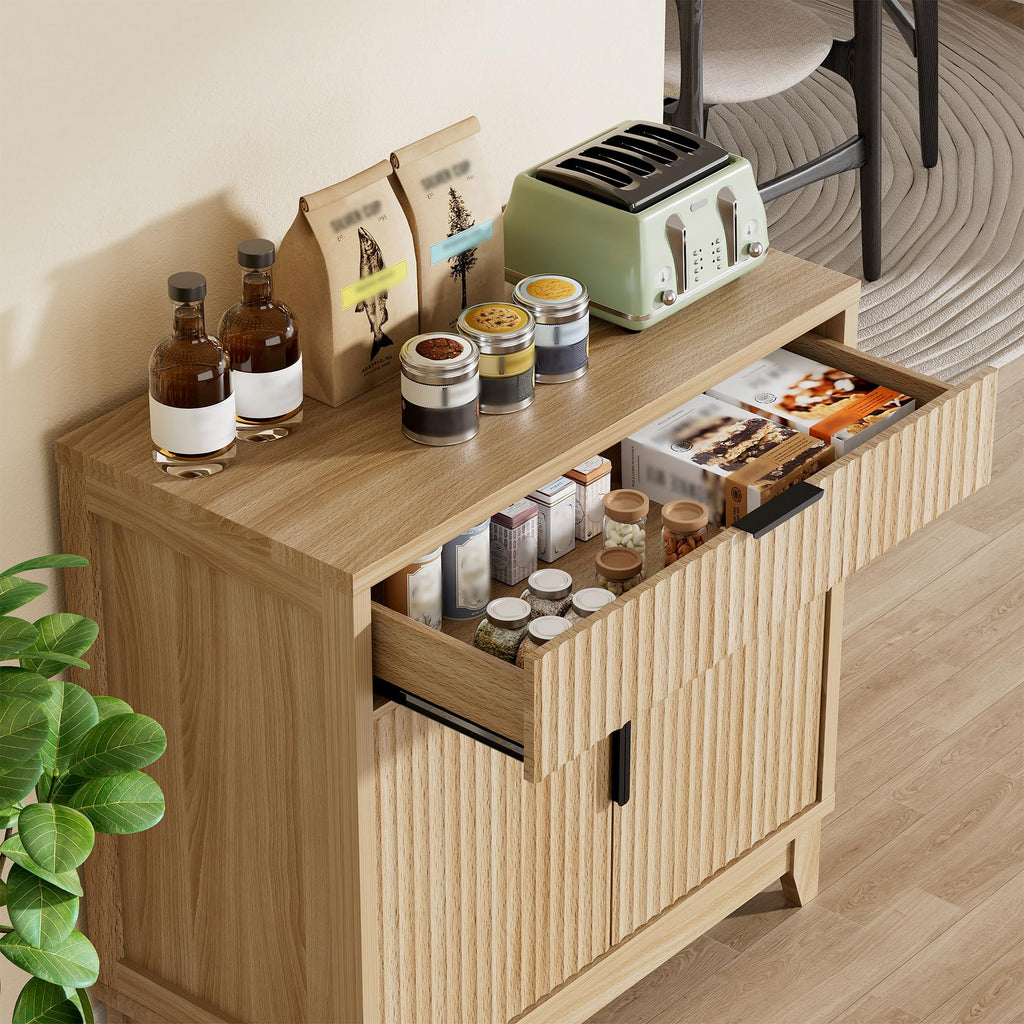 32" Fluted Oak Sideboard Buffet Cabinet with Storage B41598