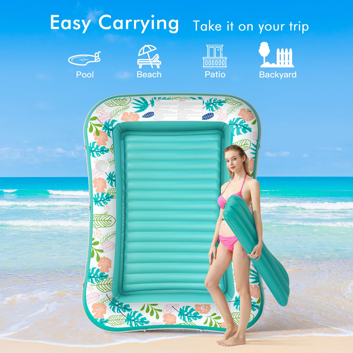 Inflatable Tanning Pool Lounger 75" x 51" Green I19045