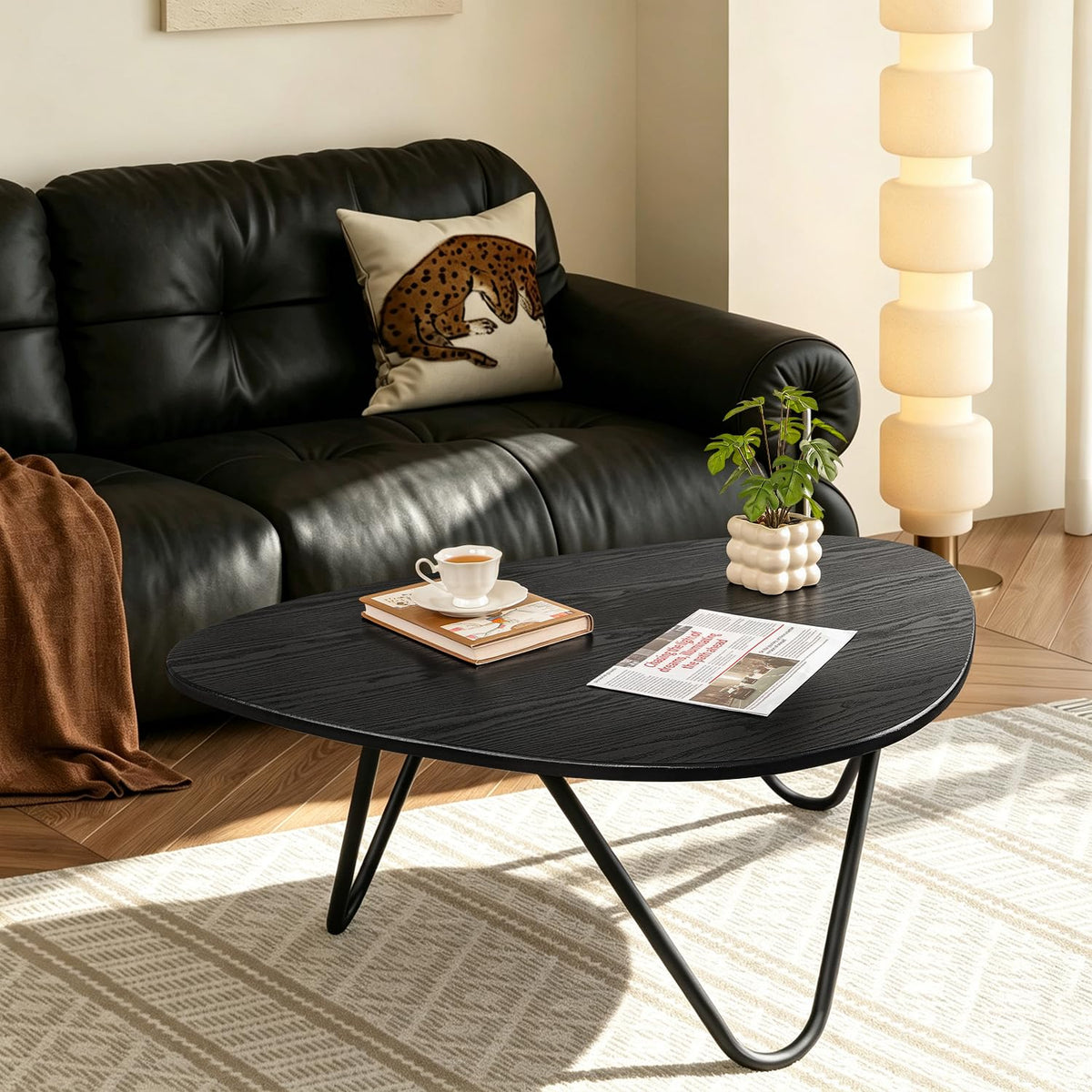 Black Wood Coffee Table with Metal Base K4847