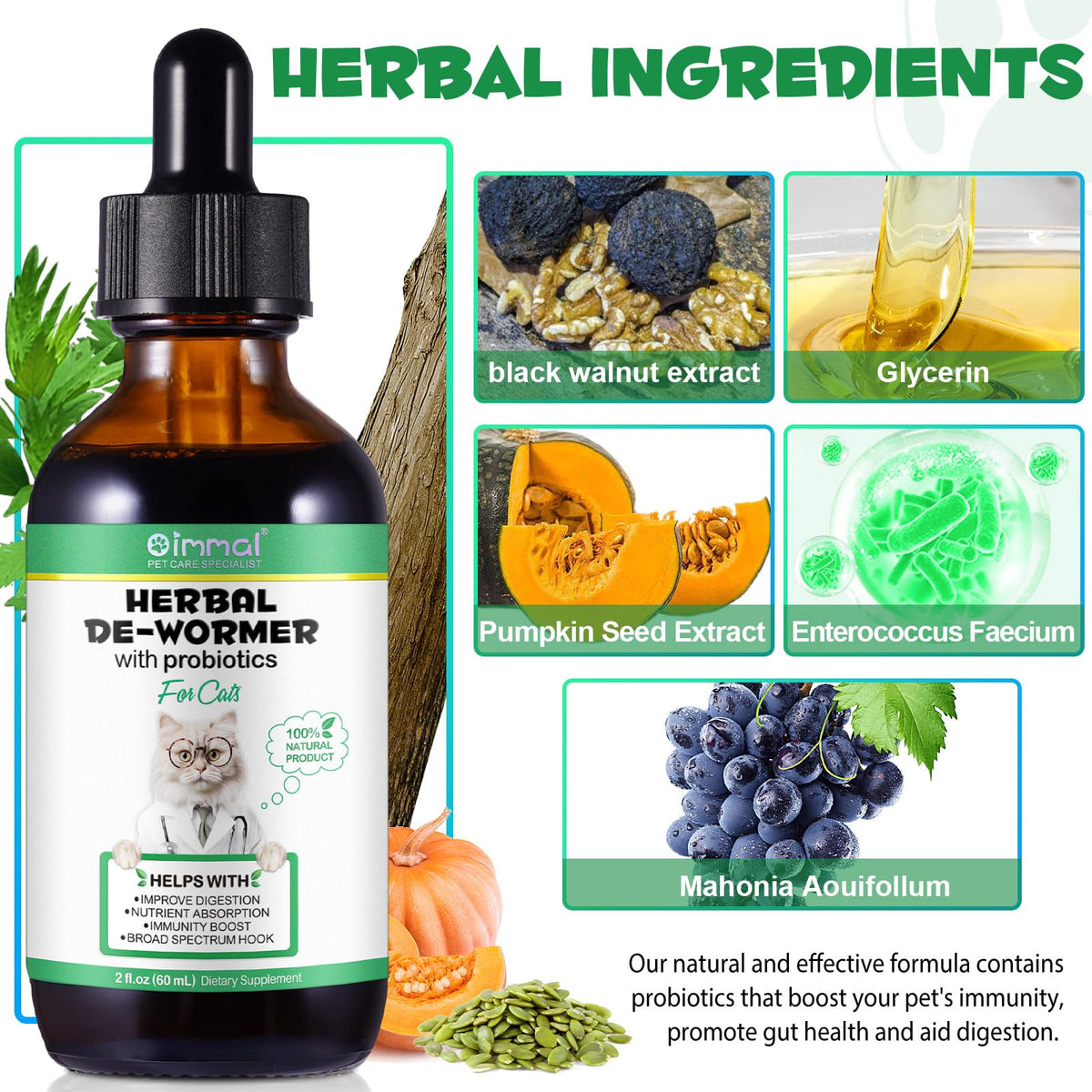 Herbal Cat Supplement Drops with Probiotic 60ml O954