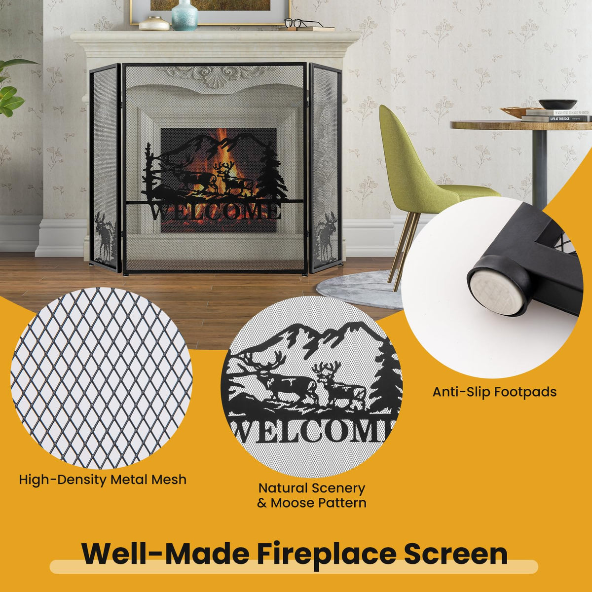 Foldable Fireplace Screen with Moose Pattern K79570