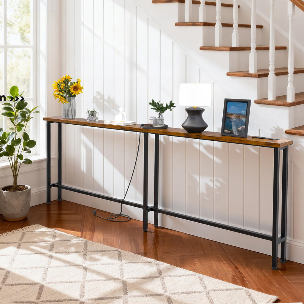 78" Sofa Table with Built-in Power Strip Metal Frame D254
