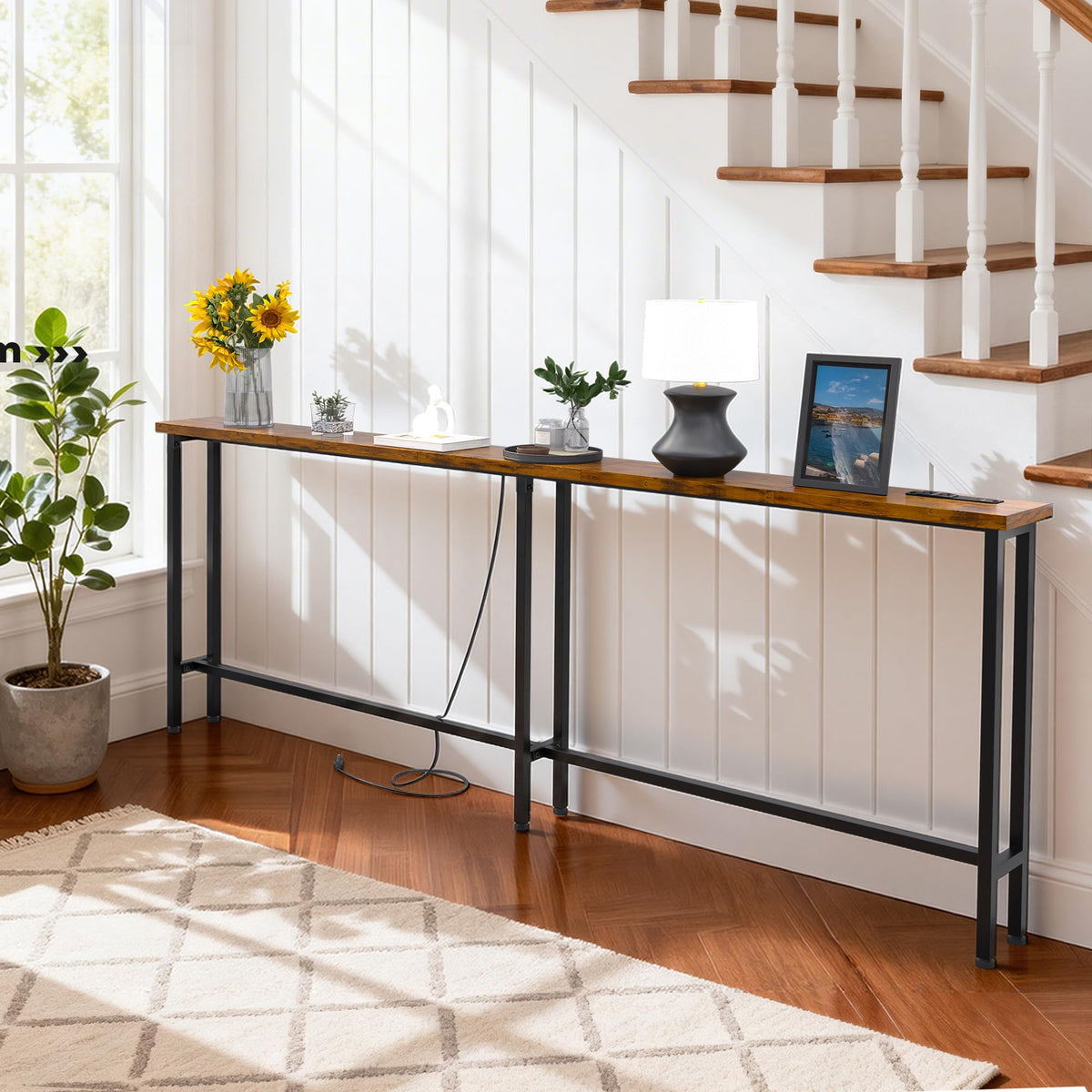 78" Sofa Table with Built-in Power Strip Metal Frame D254