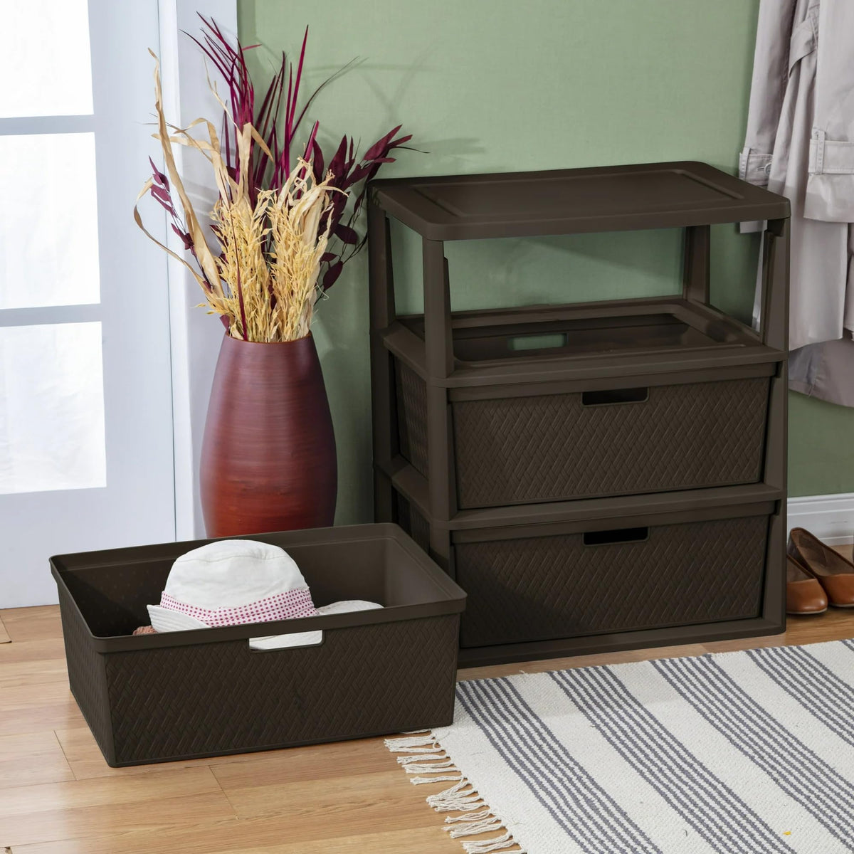 Brown 3 Drawer Plastic Storage Tower Y5322