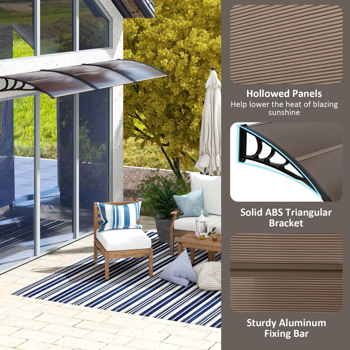 46”x38” UPF 50+ Polycarbonate Window Door Awning R79678