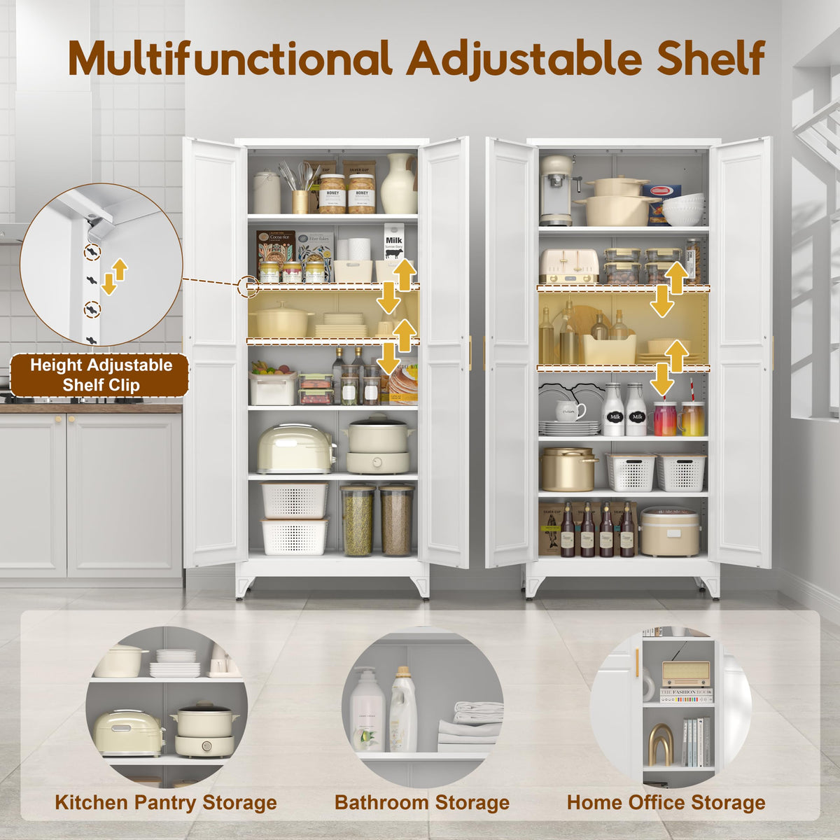 75" Metal Kitchen Pantry Cabinet with Doors L248