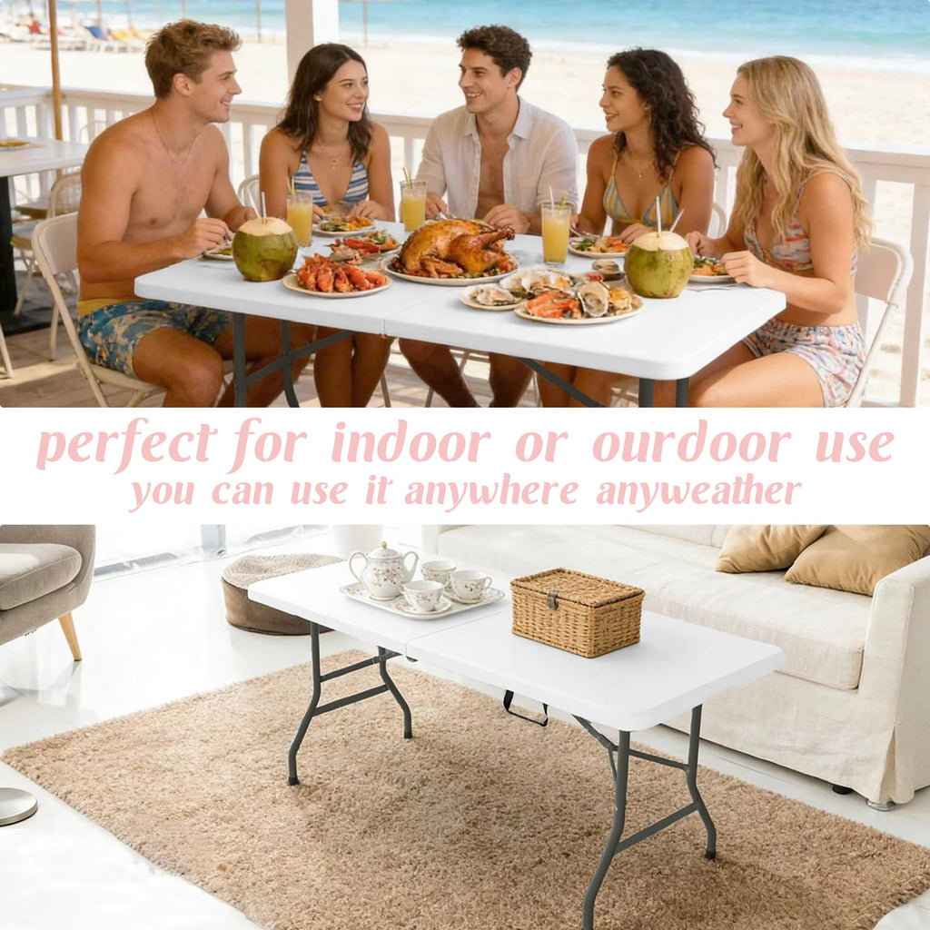 2 Pack 6 Feet Portable Folding Table White Plastic V5741