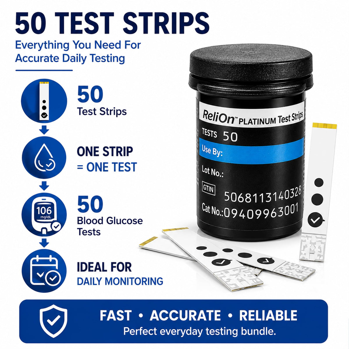 Test Strips 50 count + Lancets for Glucose Monitor Kit G38689