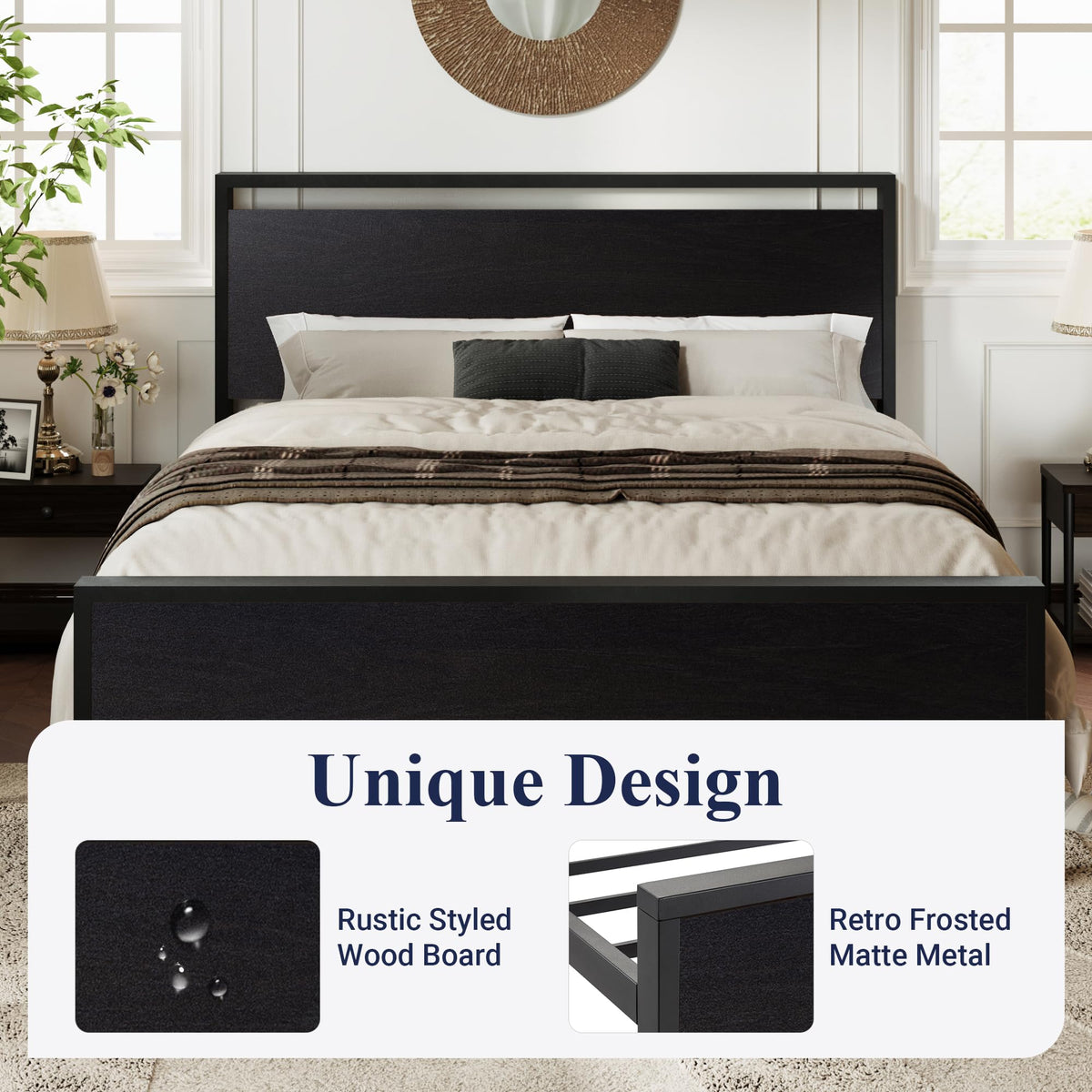 Queen Size Black Oak Bed Frame Z836243