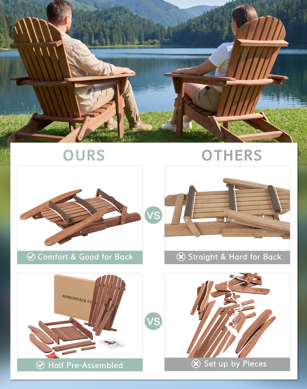 Wooden Folding Adirondack Chair Set of 2 Q36292