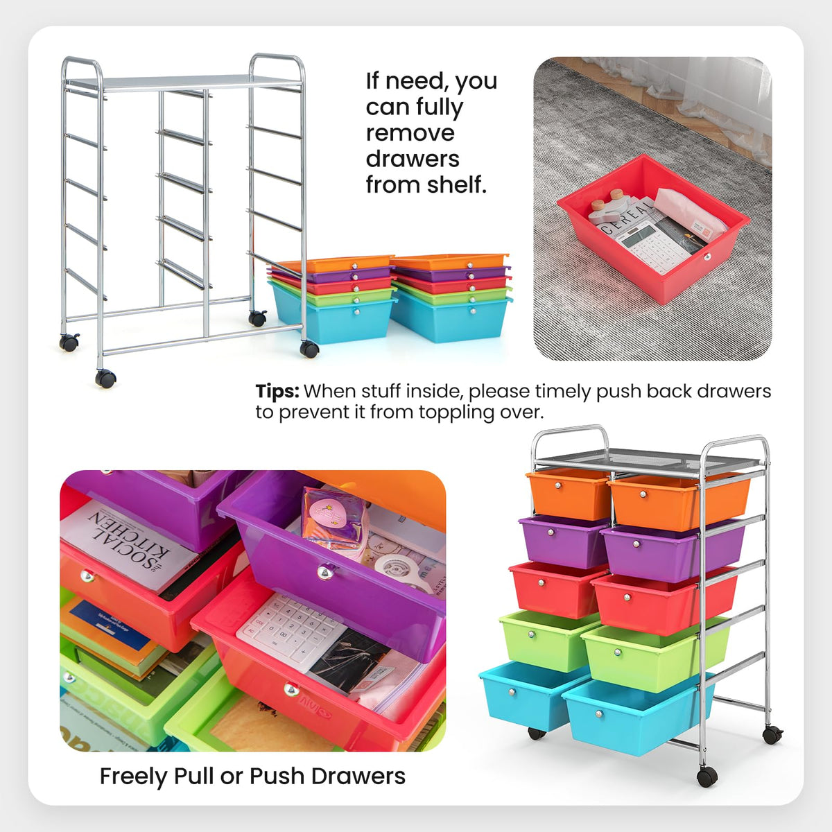 10 Drawer Rolling Storage Cart with Lockable Wheels H752