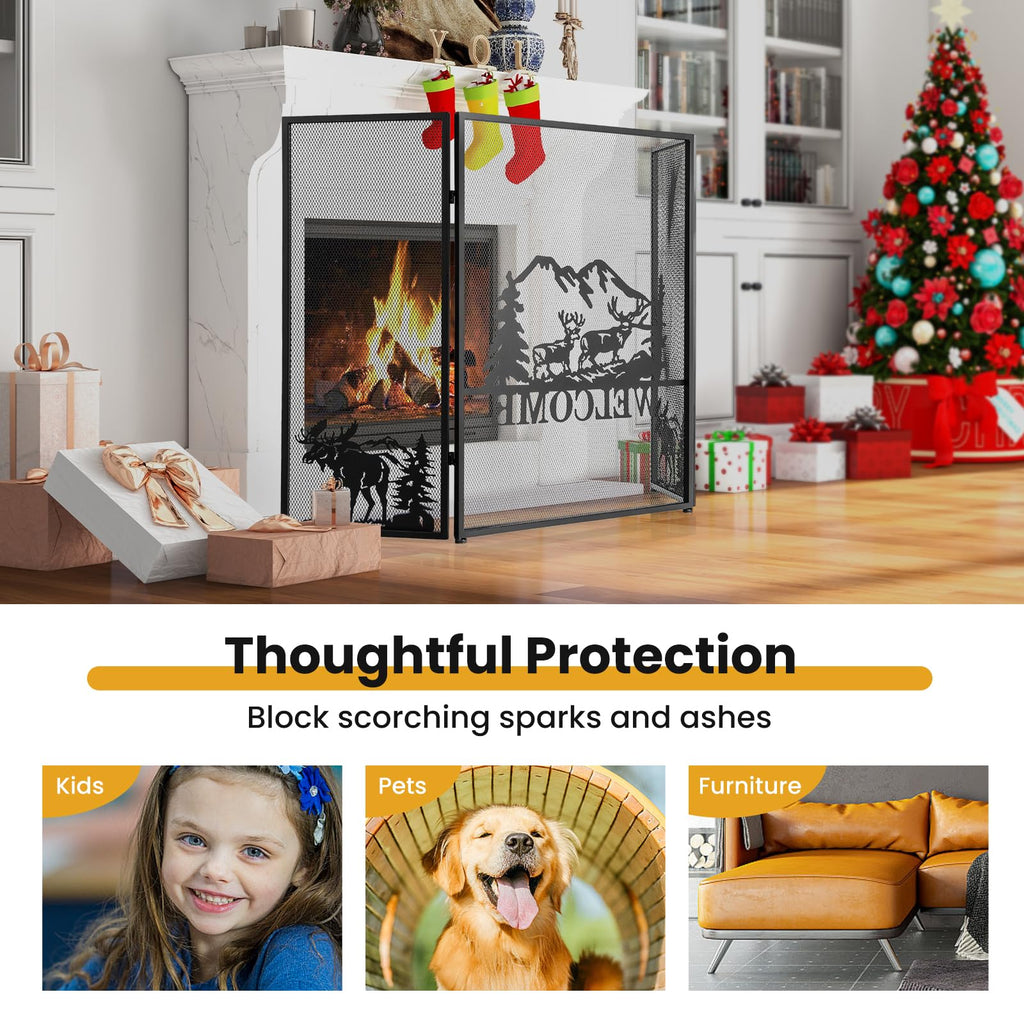 Foldable Fireplace Screen with Moose Pattern K79570