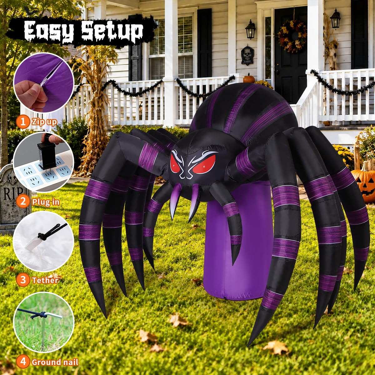 7 FT Inflatable Spider Outdoor Decoration with LED Lights O2086