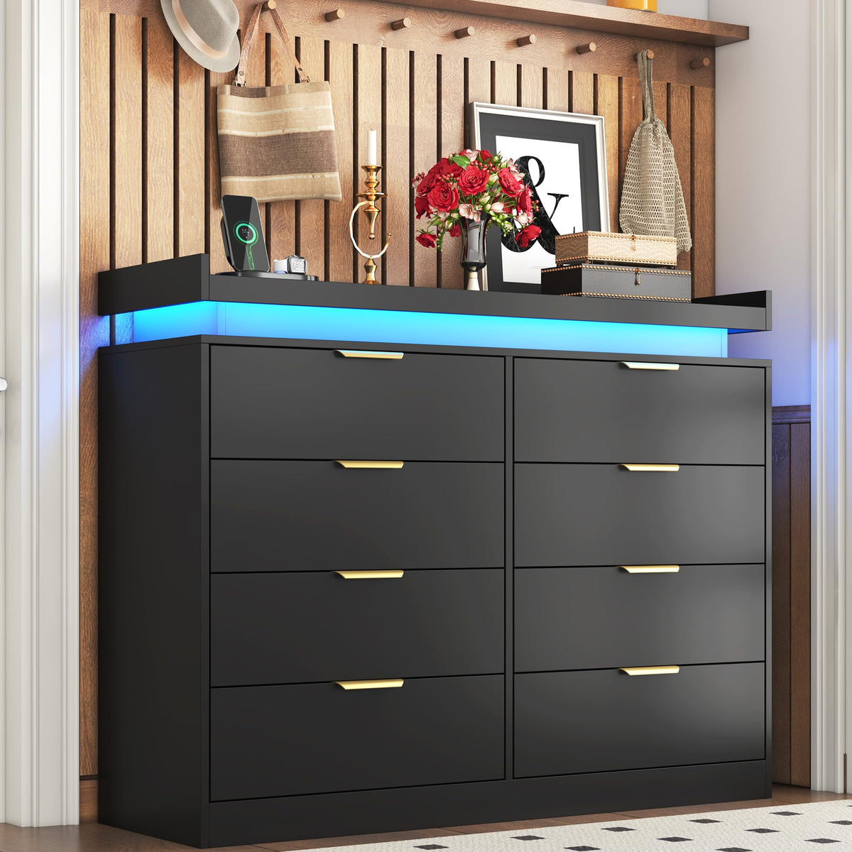 Black 8 Drawer Wood Dresser U24858