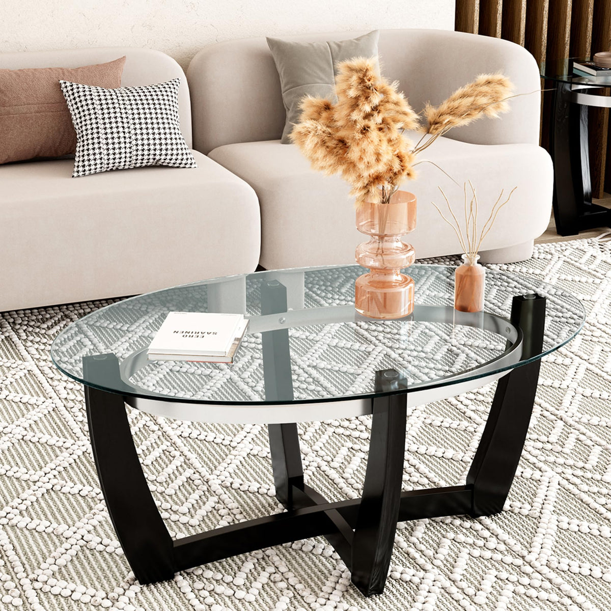 Oval Wood Glass Coffee Table Z152128