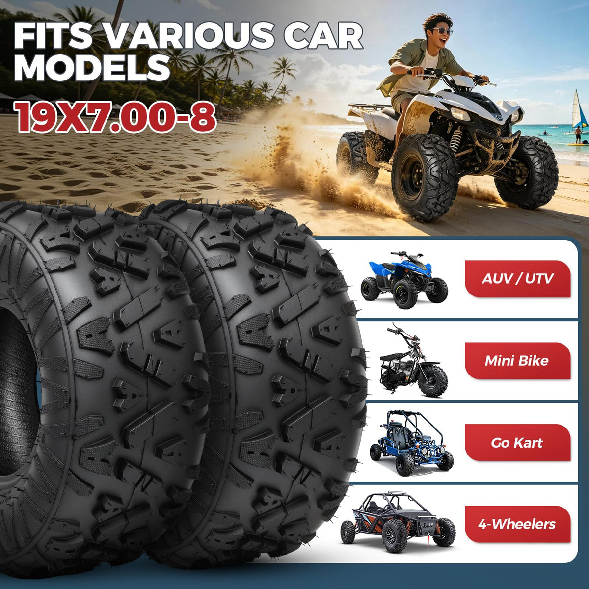 19x7-8 4-Ply All Terrain ATV/UTV Tires Set of 2 T858923
