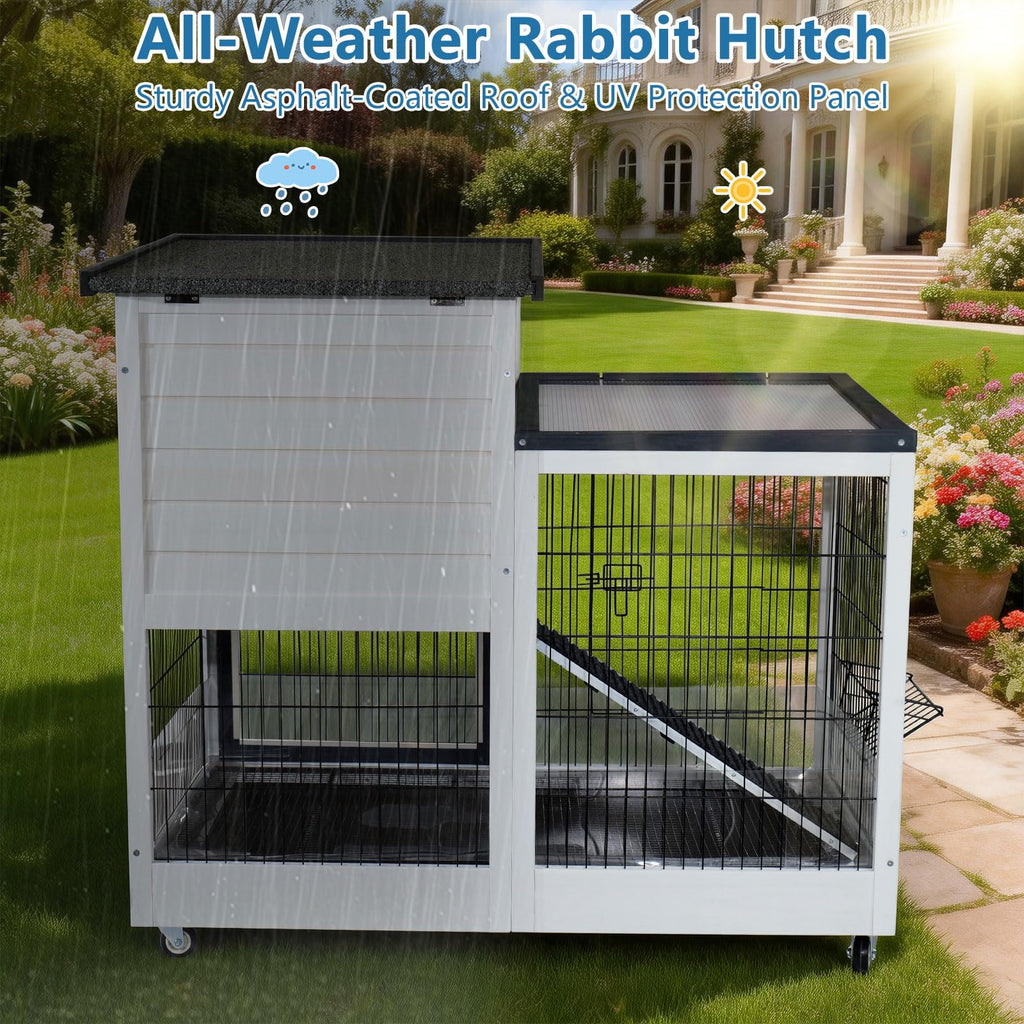 2-Story Indoor Outdoor Rabbit Hutch with Dual Trays P36768