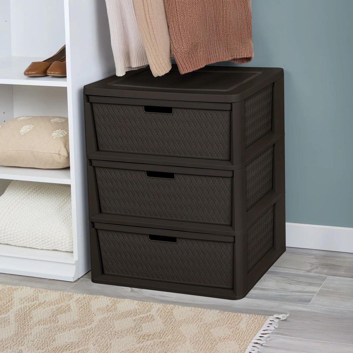 Brown 3 Drawer Plastic Storage Tower Y5322