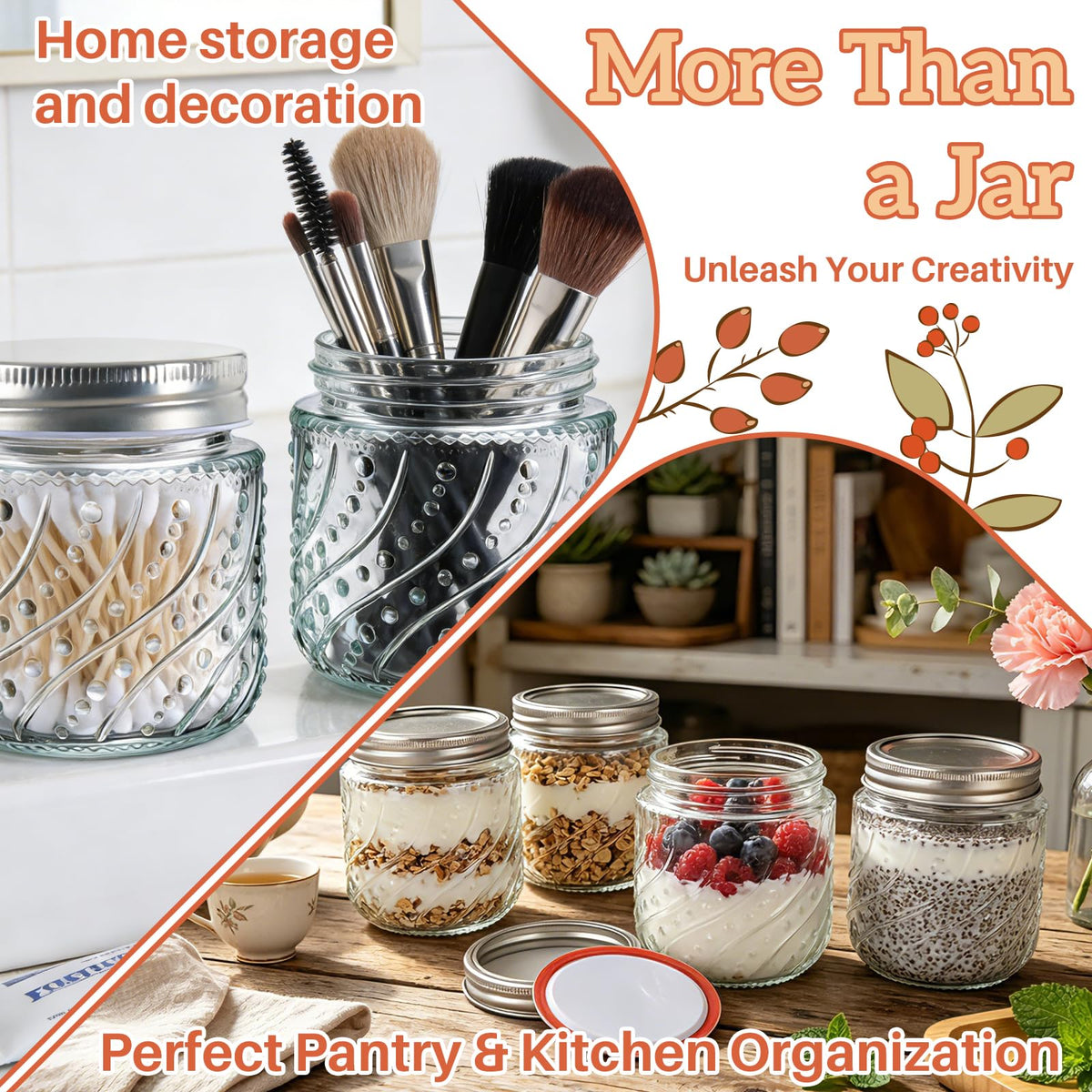 16oz Wide Mouth Mason Jars with Lids and Bands, 8 Pack D419