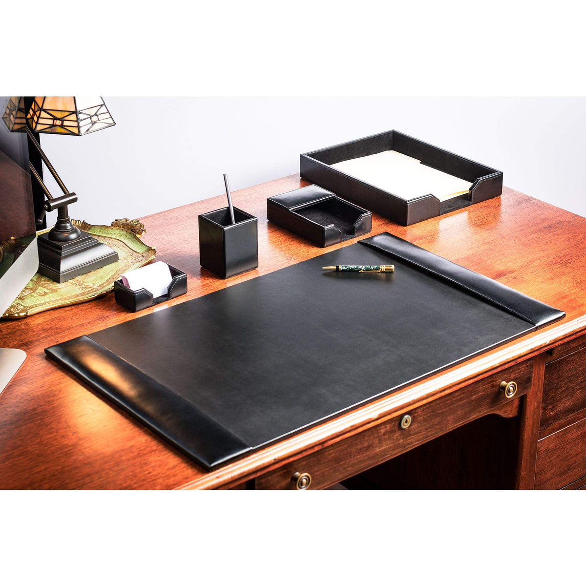 Black Bonded Leather 5-Piece Desk Set T116274
