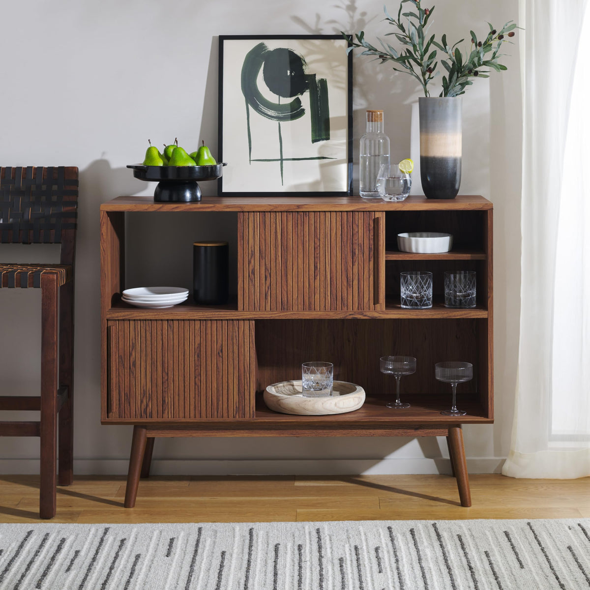 Walnut Brown TV Stand with Sliding Door N114