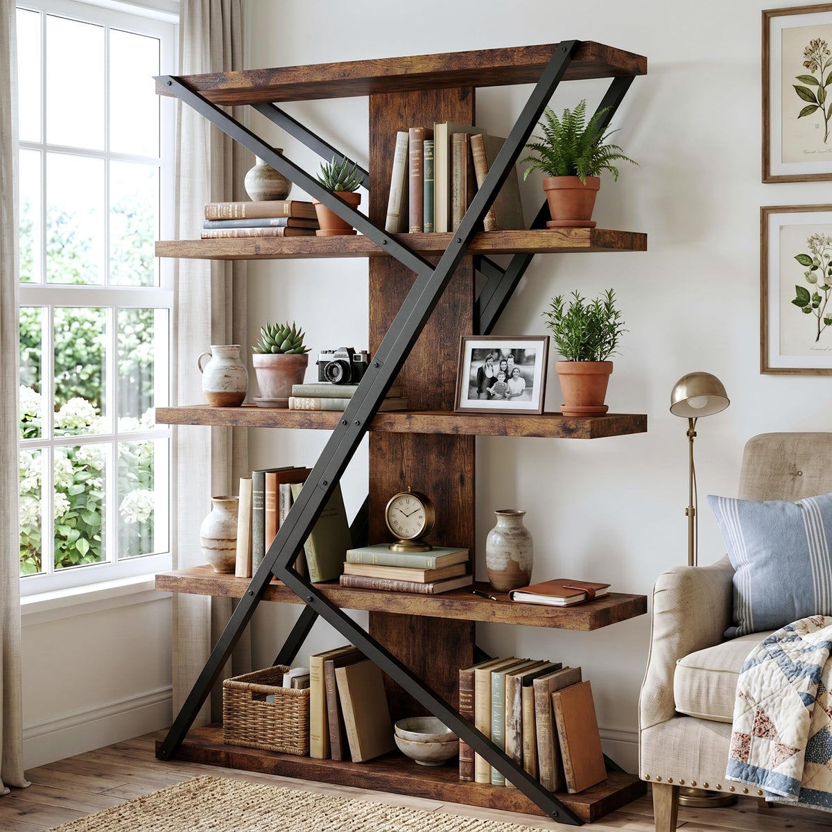 5-Tier Wood and Metal Bookshelf Q1121