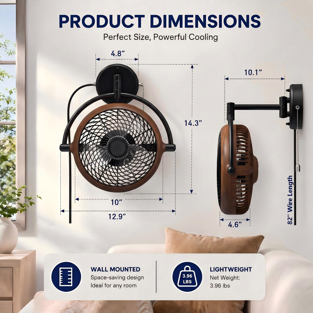 10 Inch Oscillating Wall Mount Fan T5108