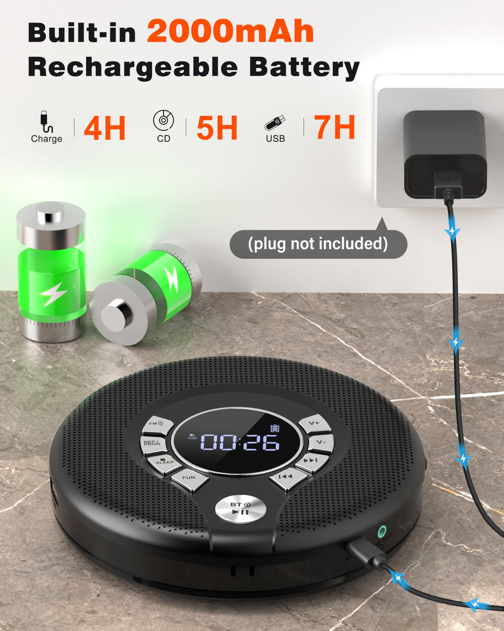Portable Bluetooth CD Player with FM Transmitter I845557