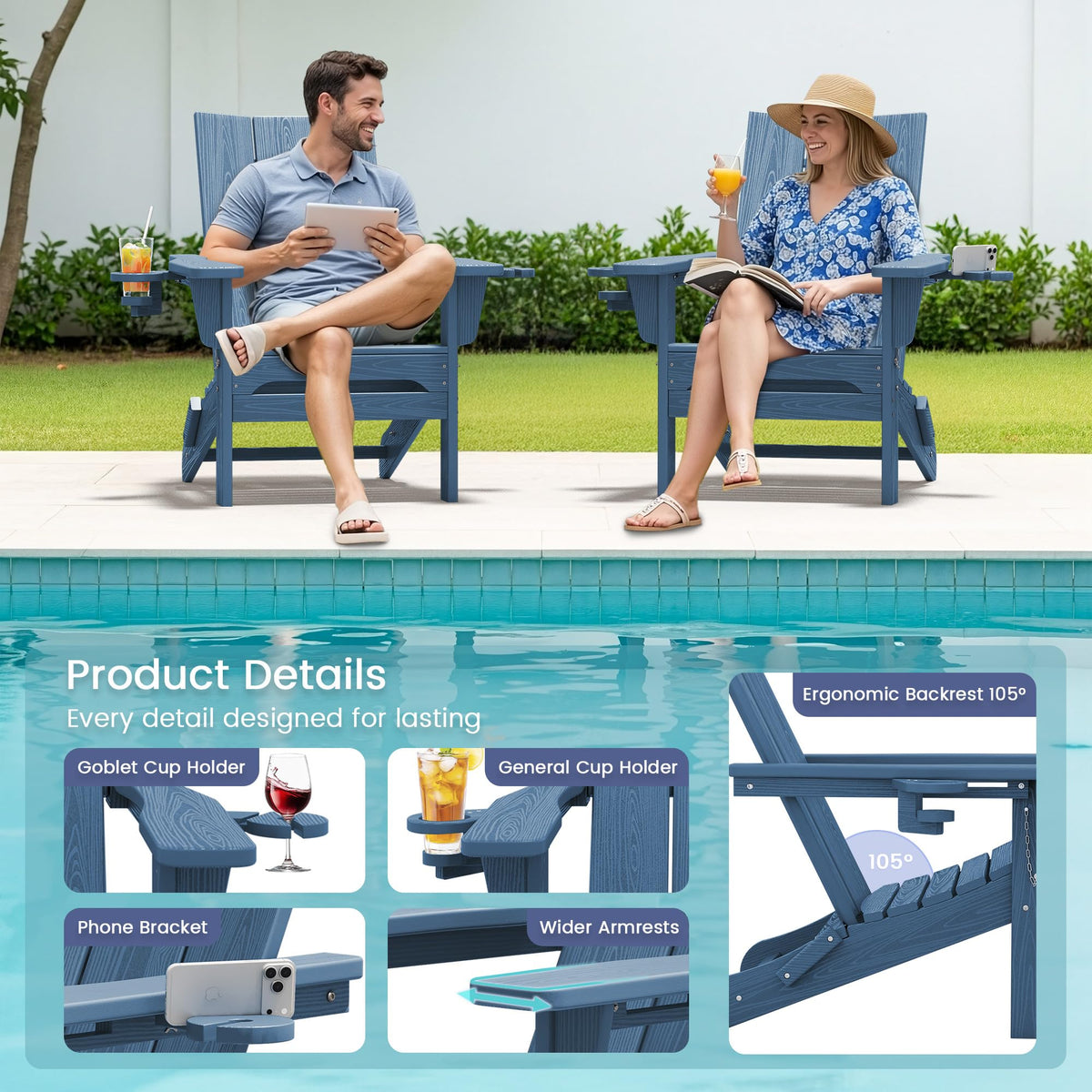 Blue Folding Adirondack Chairs Set of 6 J271