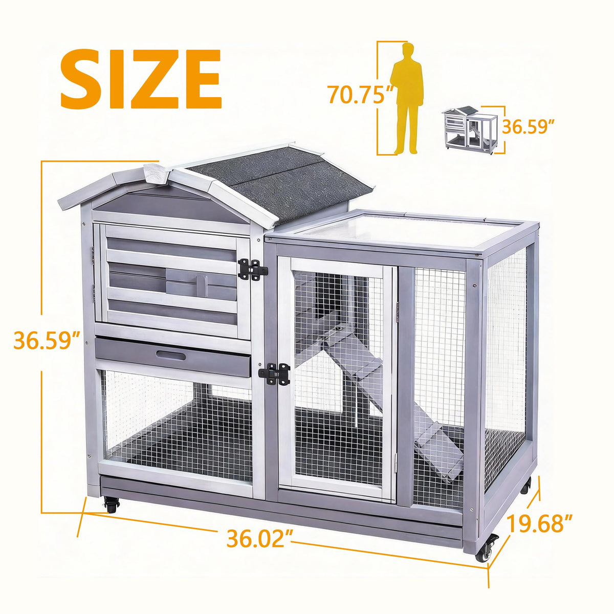 Wooden Rabbit Hutch with Waterproof Roof S7197