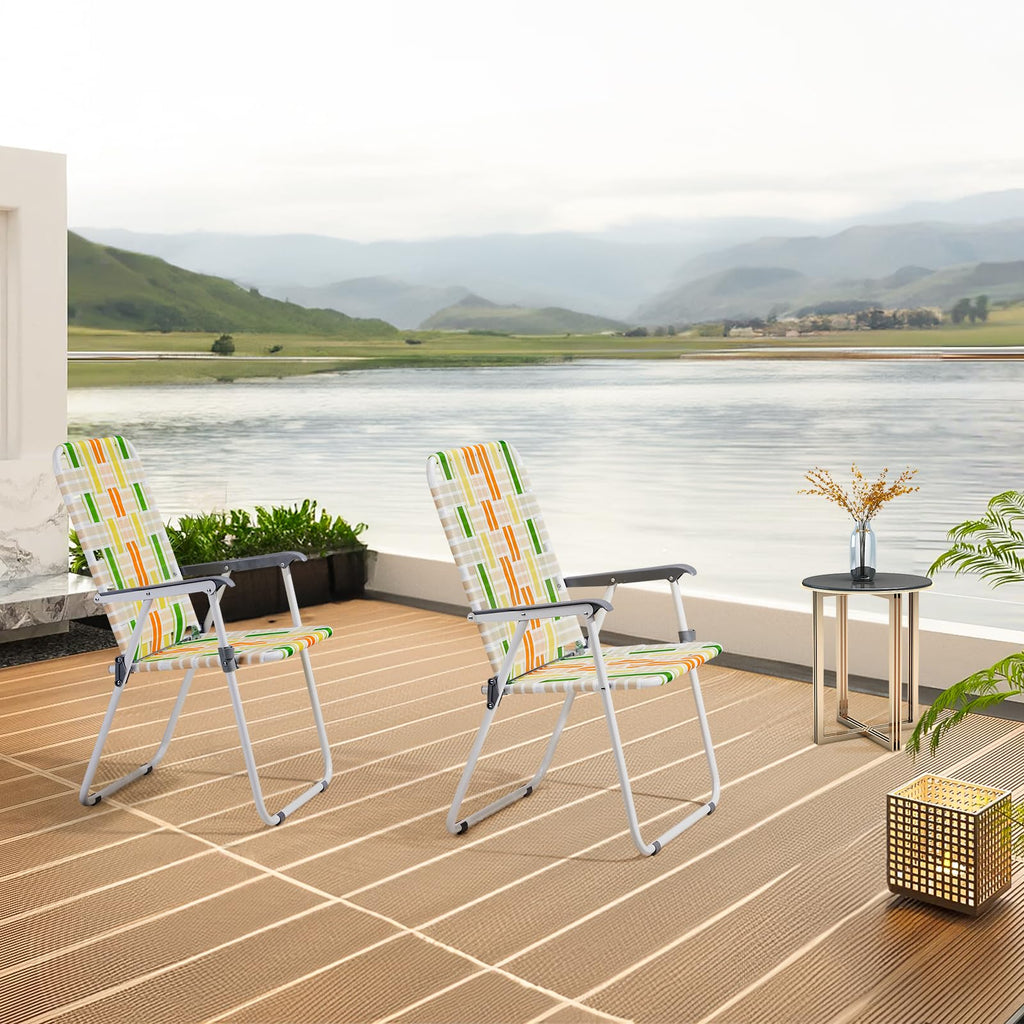 Set of 2 Yellow & Green Folding Patio Chairs Y770