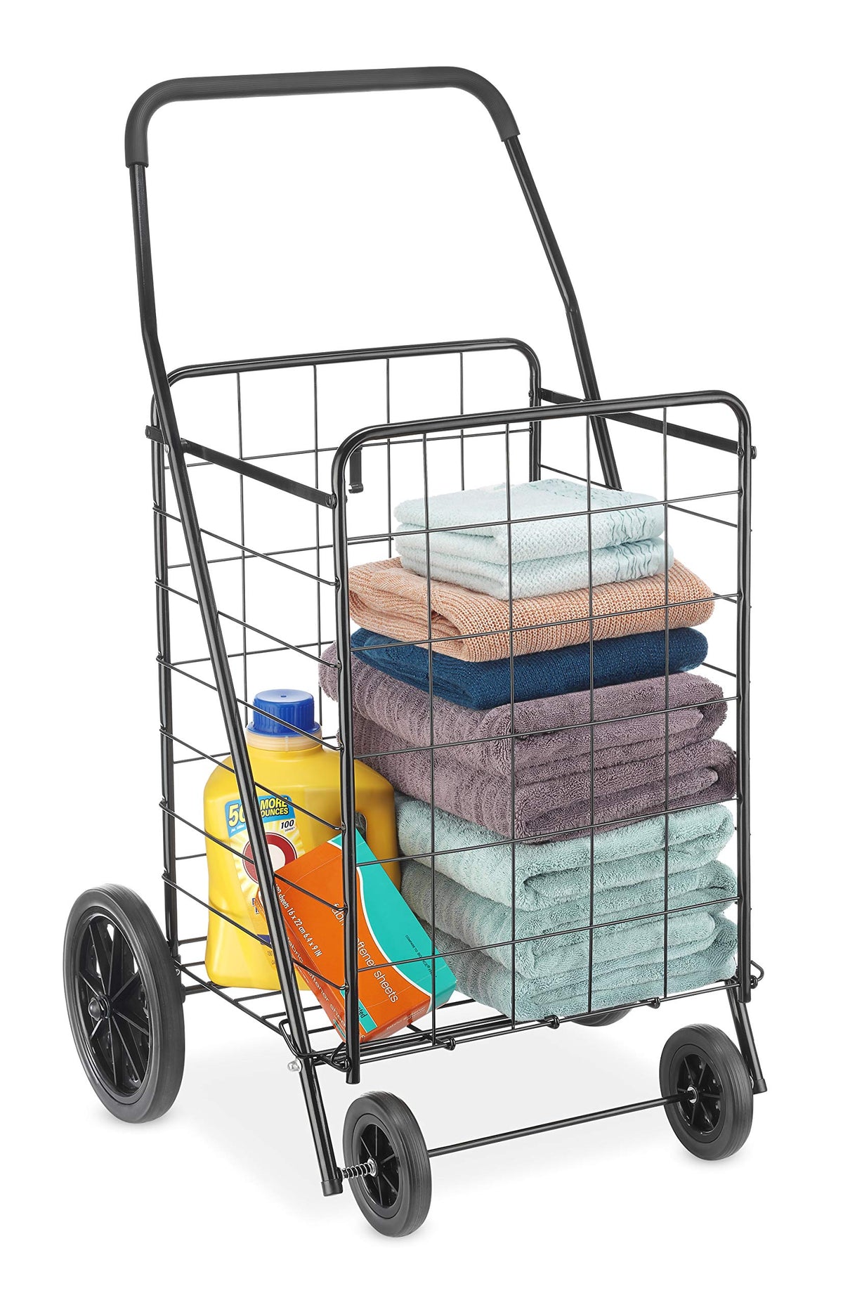 Extra Large Foldable Shopping Cart with Wheels, 100 Lb Capacity, Steel Frame, Black X6182