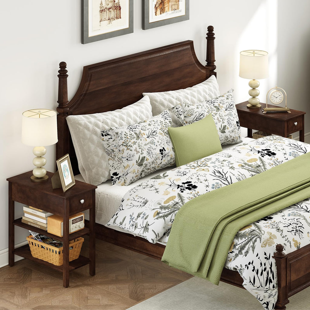 Narrow End Table Set of 2 Wood 3-Tier A3712