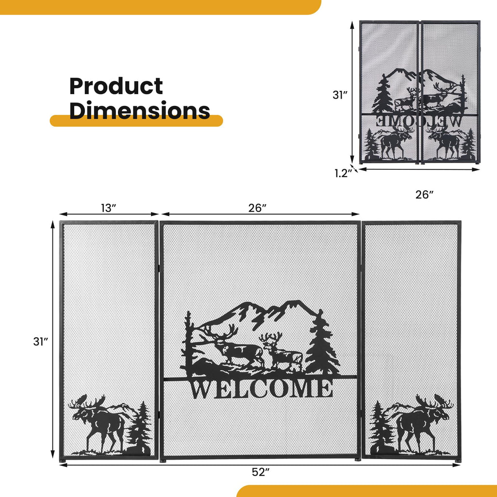 Foldable Fireplace Screen with Moose Pattern K79570