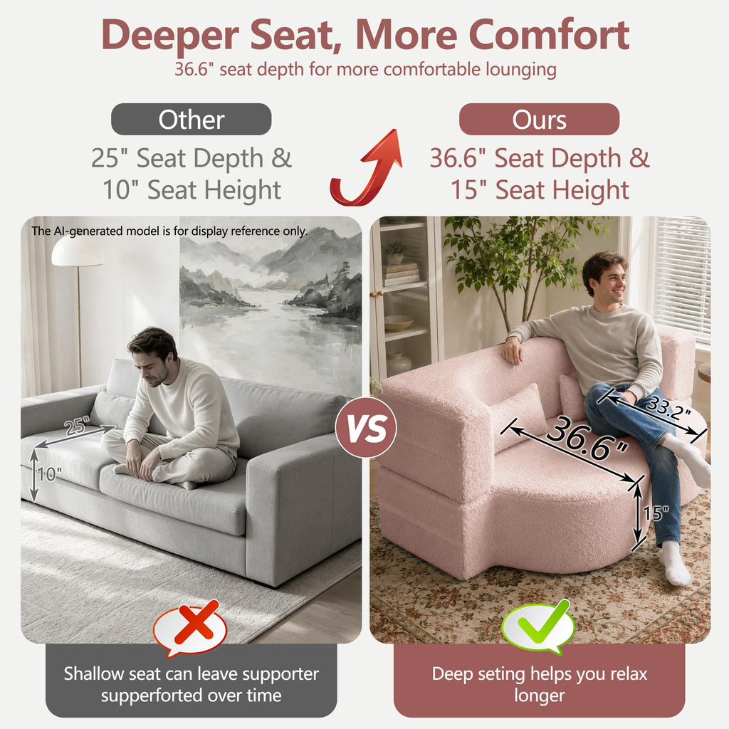 78" Pink Sherpa Futon Sofa Bed U8611