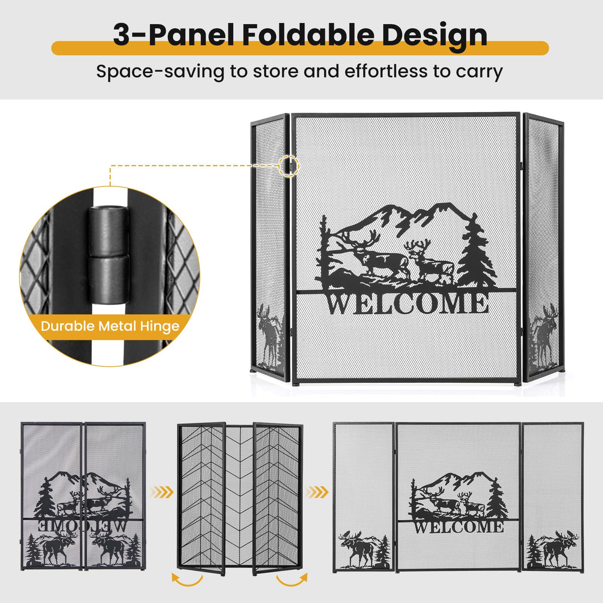 Foldable Fireplace Screen with Moose Pattern K79570