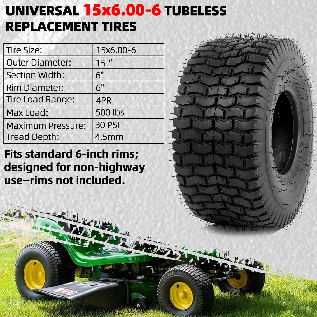 15x6.00-6 Tubeless Tire 4 Ply Turf Treads Y848582